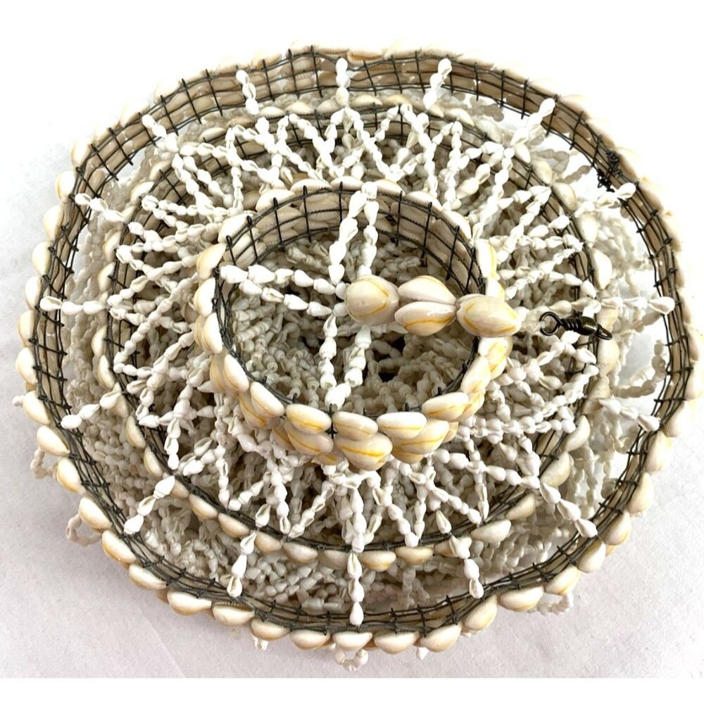 Cowrie Sea Shell Pendant Beach Boho Hanging Decor MCM 24" Tall Seashells - Picture 7 of 8